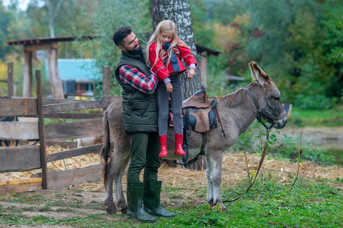 Randonnée à dos d'âne avec des enfants